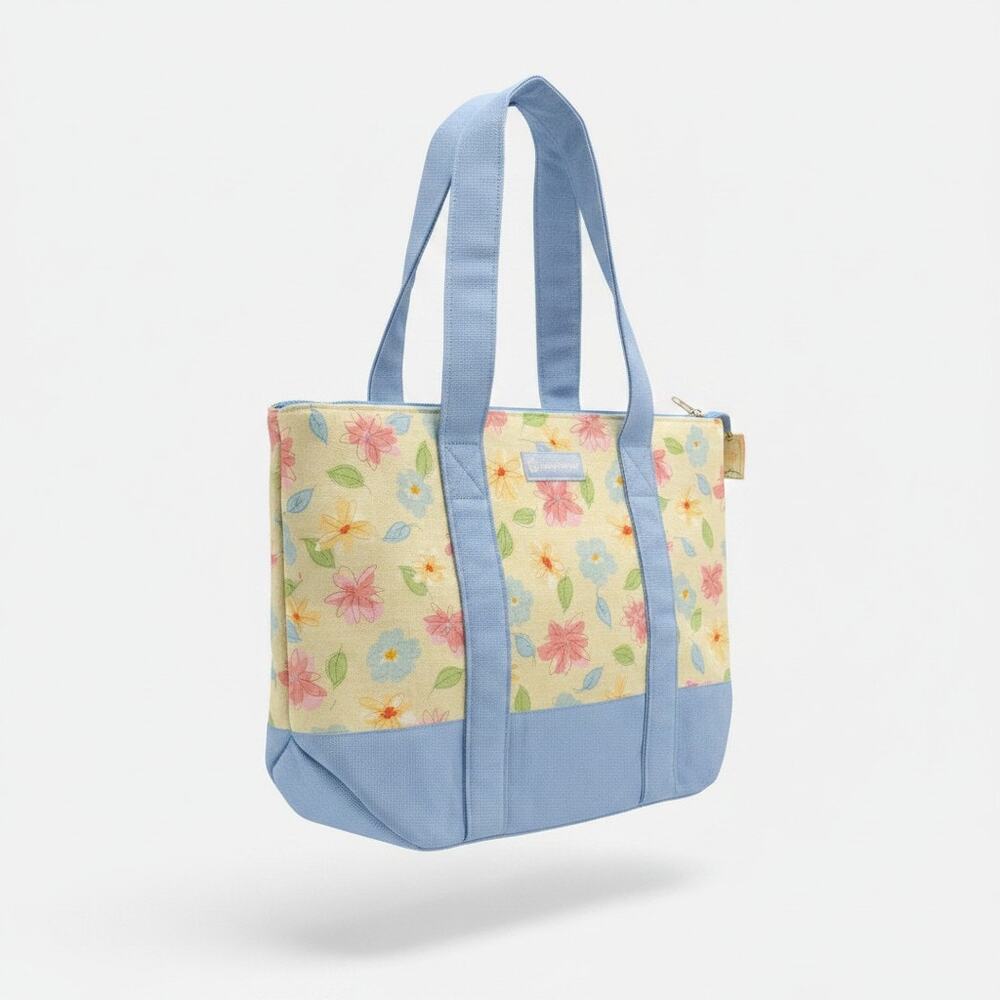 Longaberger Yellow Blue Floral Small Tote Handbag